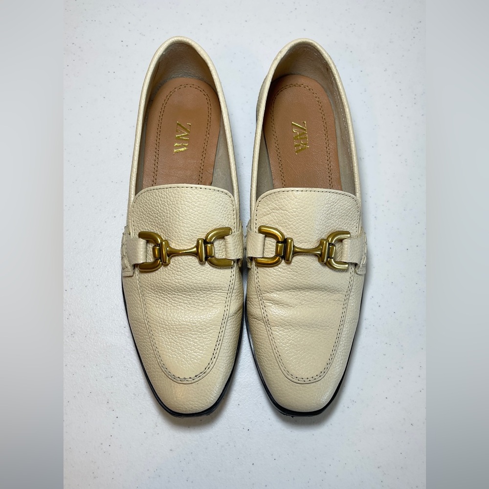 Zara Beige Loafers with Gold Detail